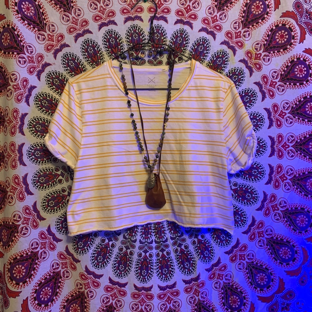 Yellow & white striped Crop top